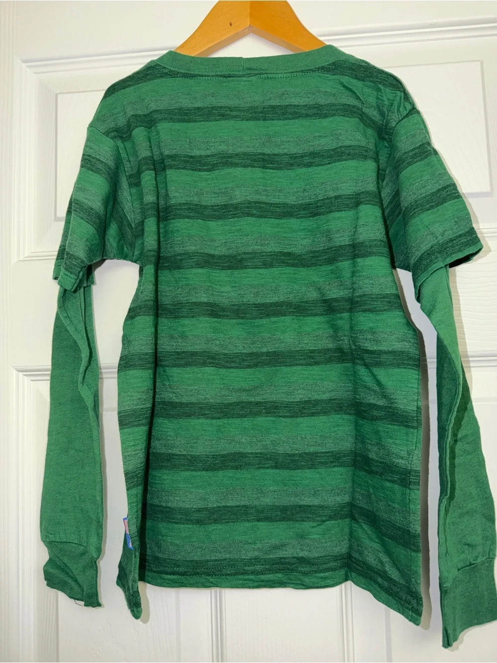 Charlie Rocket Green Striped Tee with Mustard Yellow Graphic
